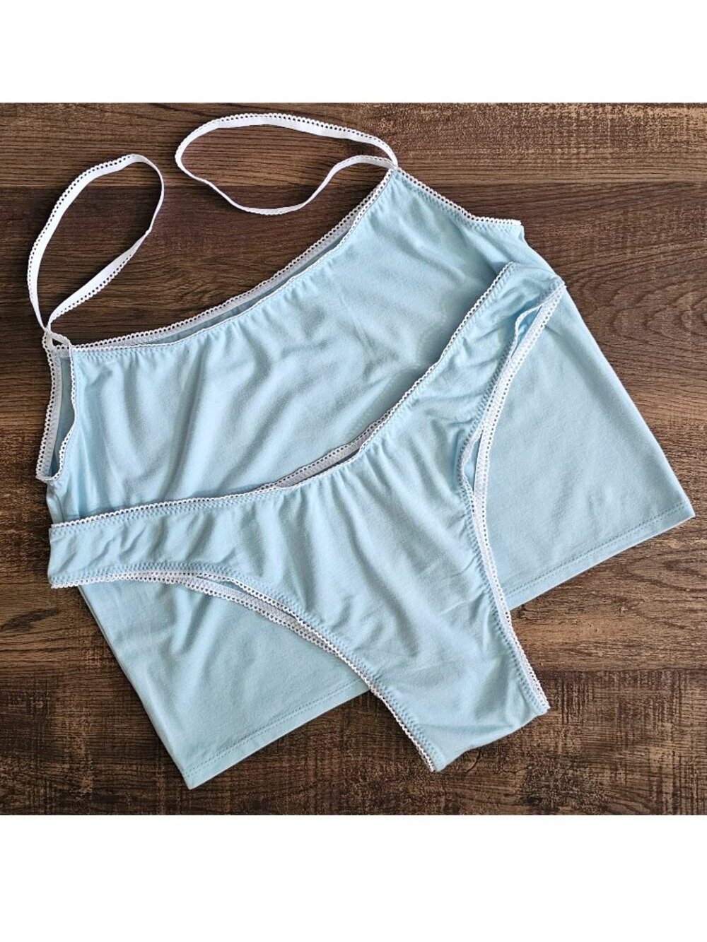 NEW 2PC Set Camisole Cami High Cut Cheeky Thong Bikinis Brief L XL 2XL Sky Blue